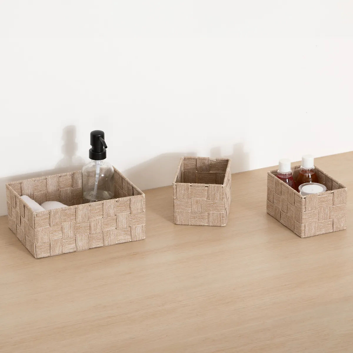 5five Cestas De Almacenamiento>Juego de 3 cestas wc beige de poliéster