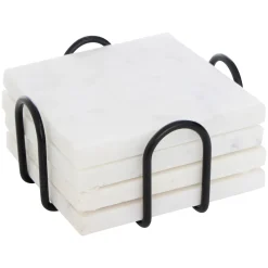atmosphera Accesorios De Bar>Juego de 4 posavasos blanco de mármol 10cm