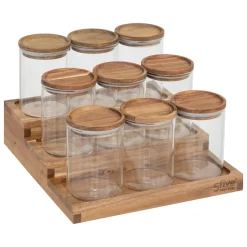 5five Cajas Y Frascos>Juego de 9 tarros de especias con soporte