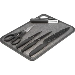 Placas Calefactoras Y Tablas De Cortar>Juego Tabla Cortar+4 Cuchillos+Tijeras