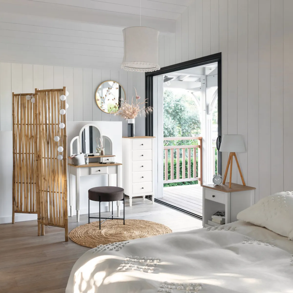 atmosphera Lámparas De Mesa>Lámpara De Mesa Bahi Blanca Bambú 55Cm