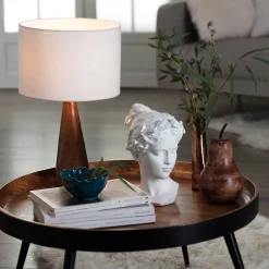 atmosphera Lámparas De Mesa|Estilo Rústico>Lámpara De Mesa Blanca C/Madera 46Cm