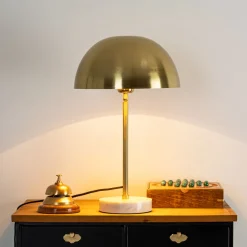 atmosphera Lámparas De Mesa>Lámpara De Mesa De Metal Dorada Con Base De Mármol