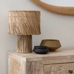 atmosphera Lámparas De Mesa|Estilo Étnico>Lámpara De Mesa De Rafia Beige Yoni