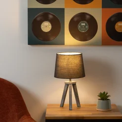 atmosphera Lámparas De Mesa>Lámpara De Mesa Gris Trípode De Madera De Pino