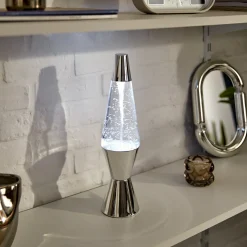 atmosphera Lámparas De Mesa>Lámpara de mesa LAVA plateada 36,5x9cm