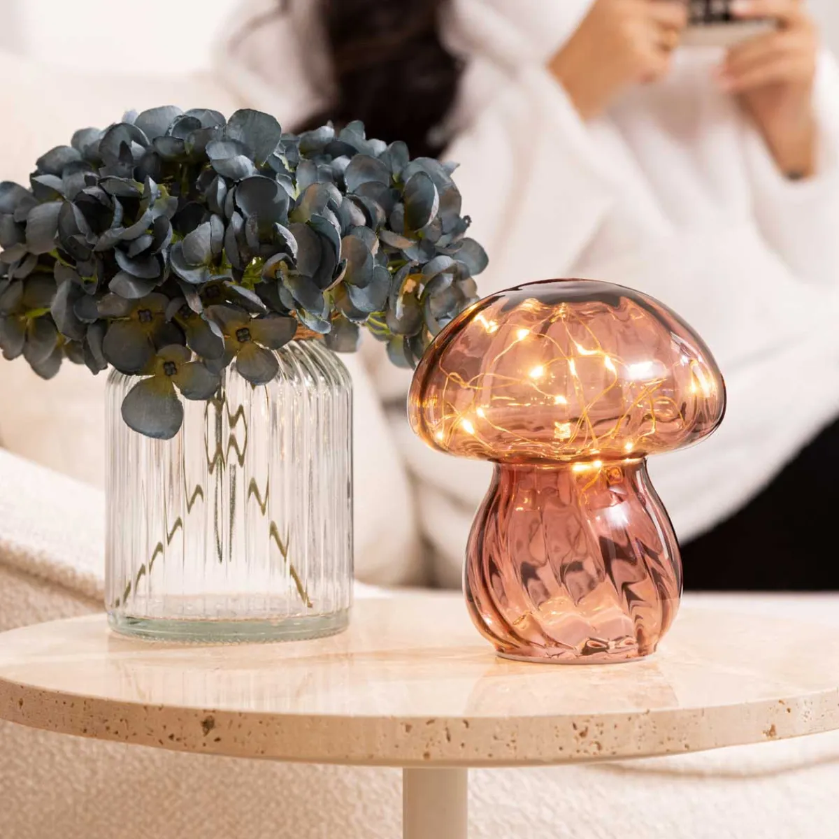 atmosphera Lámparas De Mesa|Estilo Rústico>Lámpara De Mesa Rosa De Vidrio Malu