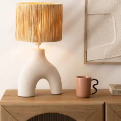 atmosphera Lámparas De Mesa|Estilo Étnico>Lámpara de mesa TANIA de cerámica y rafia