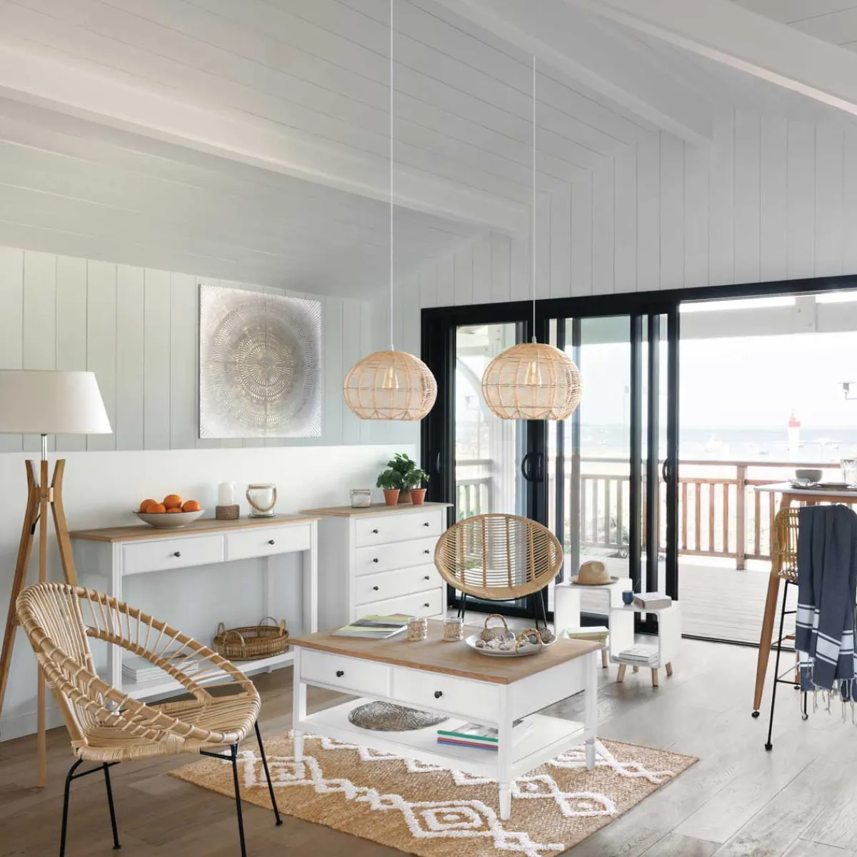 atmosphera Lámparas De Pie>Lámpara De Pie Kalo Beige De Bambú 156Cm