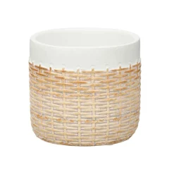Jarrones Y Vasos>Maceta blanca de cemento efecto ratán 12cm