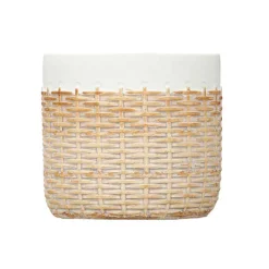 Jarrones Y Vasos>Maceta blanca de cemento efecto ratán 12cm