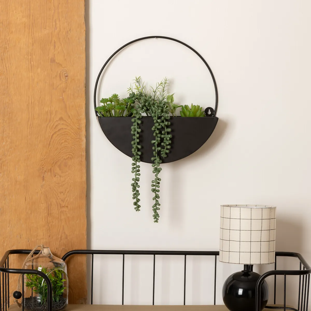 atmosphera Jarrones Y Vasos|Estilo Industrial>Maceta colgante de metal con plantas artificiales