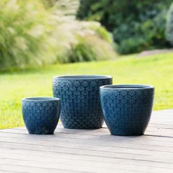 atmosphera Jarrones Y Vasos>Maceta De Cerámica Flor Azul 20x18Cm