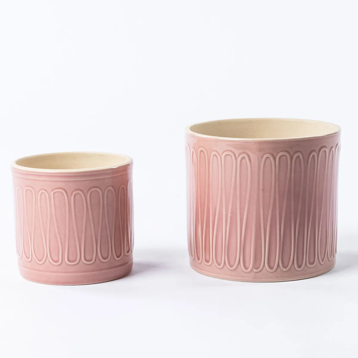 Jarrones Y Vasos|Estilo Rústico>Maceta De Cerámica Rosa De Rayas 14.5cm