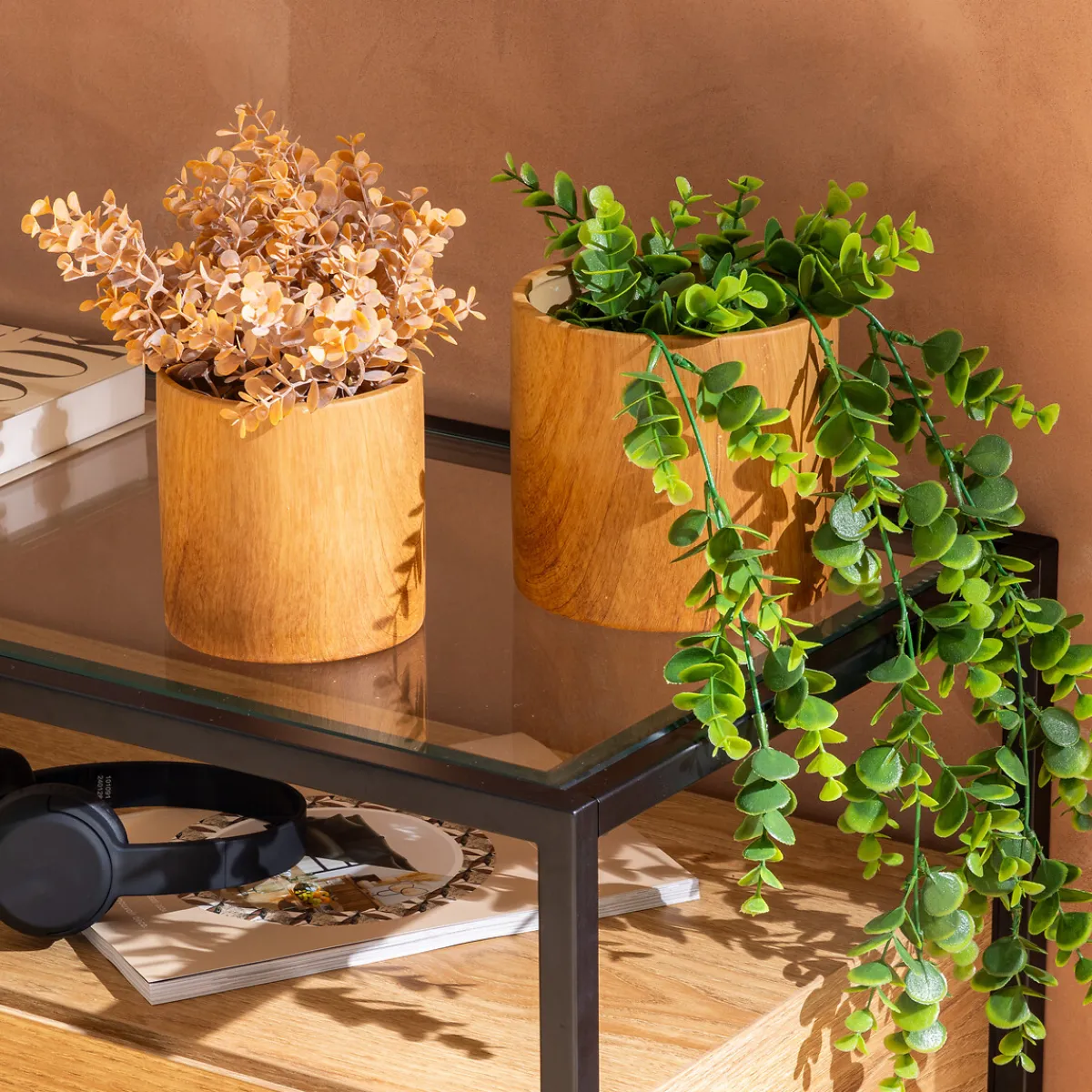 atmosphera Jarrones Y Vasos|Estilo Rústico>Maceta SOA de cerámica efecto madera 11,6cm