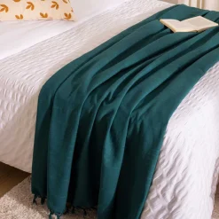 atmosphera Mantas>Manta Azul Petróleo Con Flecos 230x250cm