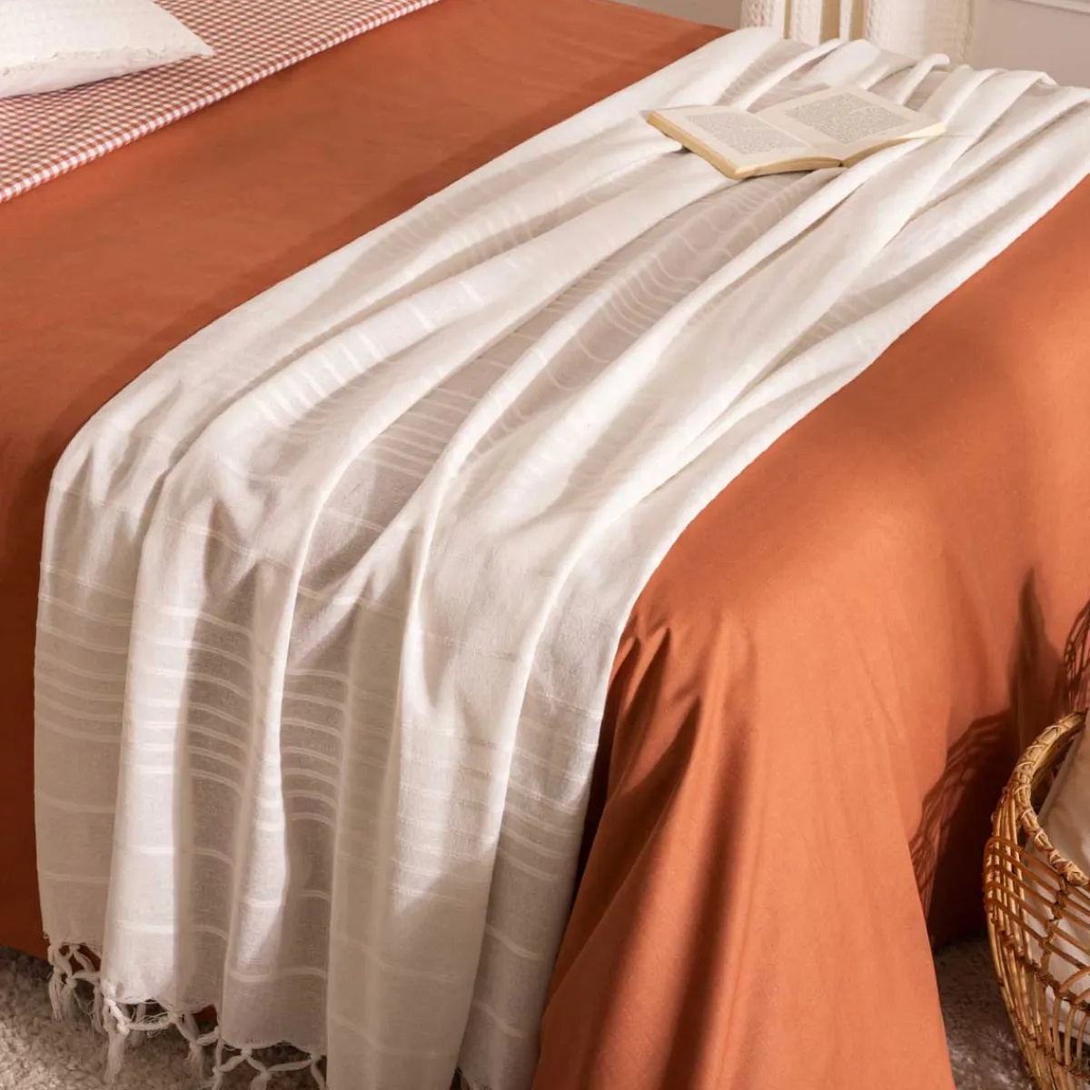 atmosphera Mantas>Manta Con Flecos Color Crudo 160x220Cm