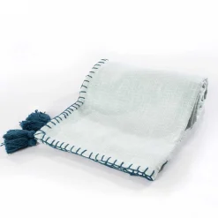 Niños atmosphera Téxtil>Manta crudo con borlas azules 120x160cm