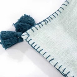 Niños atmosphera Téxtil>Manta crudo con borlas azules 120x160cm