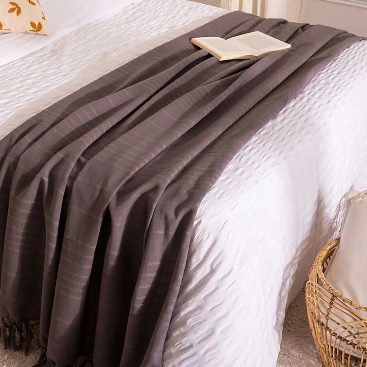 atmosphera Mantas>Manta Gris Con Flecos 230x250Cm