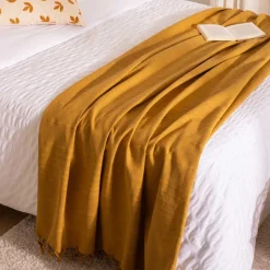 atmosphera Mantas>Manta Ocre Con Flecos 230x250cm