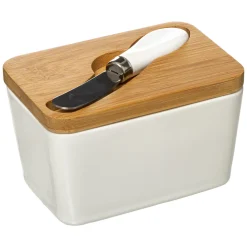 Cajas Y Frascos>Mantequera Ceram. Tapa Bambú Y Cuchillo