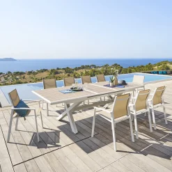 hespéride Mesas De Jardín>Mesa extensible AXIOME lino y blanco 220-279cm