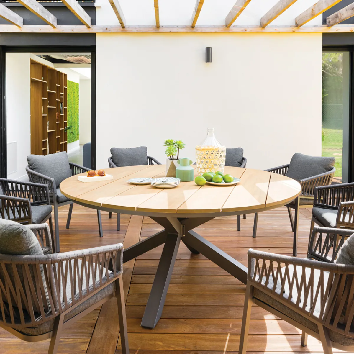 hespéride Mesas De Jardín>Mesa ORIENGO redonda graphite de madera acacia