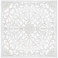 atmosphera Lienzos Y Cuadros Decorativos|Estilo Étnico>Mural De Madera Tallada Blanco 90x90Cm