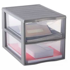 Accesorios De Almacenamiento>Organizador C/2 Cajones A4 Plástico Gris