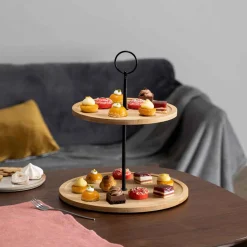 Degustación>Plato de Servir de Bambú con 2 Niveles