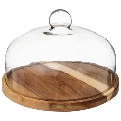 Platos Para Tartas, Tartas Y Bombones>Plato para tarta con tapa vidrio+base acacia 30cm
