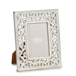 Marcos Y Fotos|Estilo Étnico>Portarretrato Madera Tallada Blanca 10x15cm