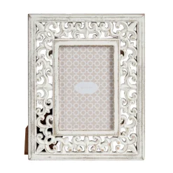 Marcos Y Fotos|Estilo Étnico>Portarretrato Madera Tallada Blanca 10x15cm