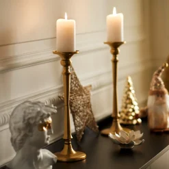 Estilo Contemporaneo>Portavelas Dorado Verso De Metal