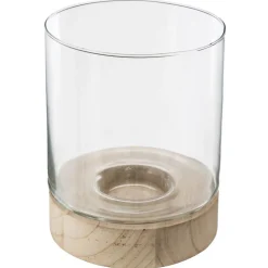 atmosphera Portavelas Y Candelabros|Estilo Contemporaneo>Portavelas Vidrio Base Madera 16x20Cm