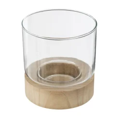 atmosphera Portavelas Y Candelabros|Estilo Contemporaneo>Portavelas Vidrio Base Madera 13x13.6