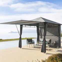 hespéride Pérgolas>Pérgola OMELYA gris ardósia con cortinas 3x3m