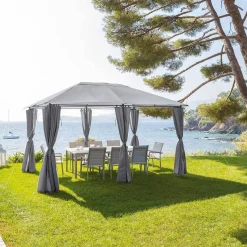 hespéride Pérgolas>Pérgola SANTORINI gris ardósia con cortinas 3x4m