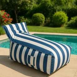 Textil De Jardín>Puf sofa impermeable rayas blancas y azules