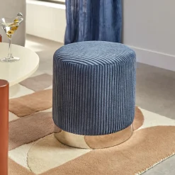 atmosphera Puff Y Banquitos>Puf SYLIA azul oscuro de terciopelo 38x38cm