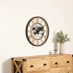 atmosphera Relojes|Estilo Industrial>Reloj De Pared De Metal Mundo 67Cm