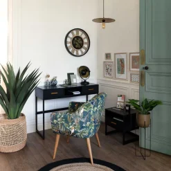 atmosphera Relojes>Reloj Pared Negro De Metal Y Madera 57Cm