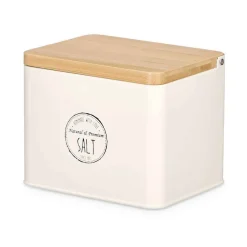 Vinagreras, Azucareros, Saleros Y Pimenteros>Salero beige con tapa de bambú