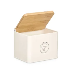 Vinagreras, Azucareros, Saleros Y Pimenteros>Salero beige con tapa de bambú