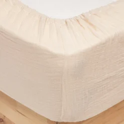 atmosphera Sábanas Y Protectores>Sábana ajustable FLORA de algodón beige 140x190cm
