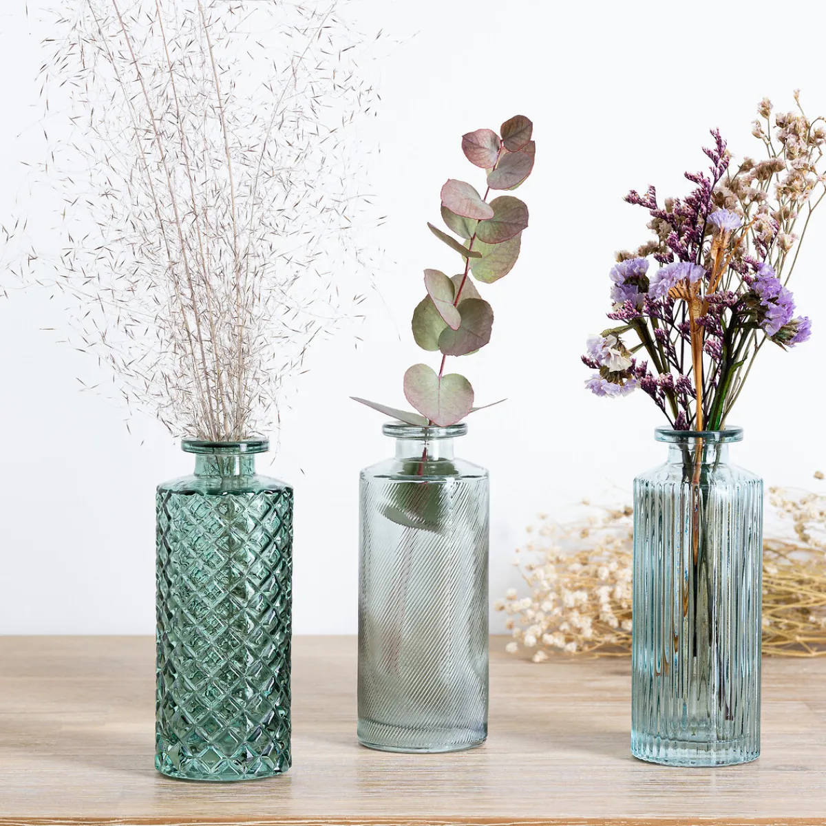 atmosphera Jarrones Y Vasos>Set 3 Jarrones De Vidrio Verde