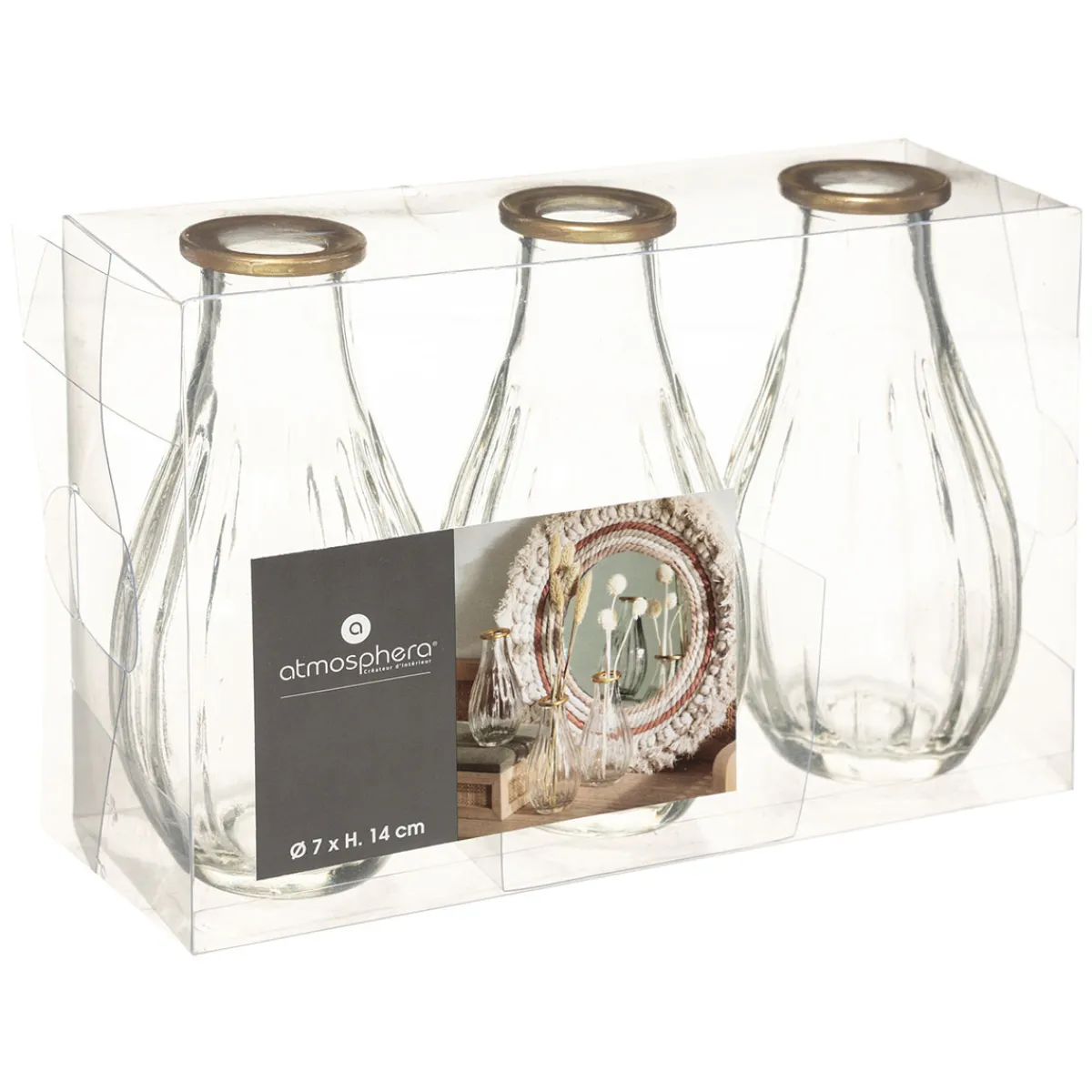 atmosphera Jarrones Y Vasos|Estilo Rústico>Set 3 jarrones de vidrio WONDER 14cm