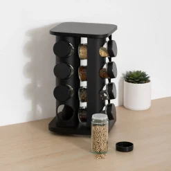 5five Cajas Y Frascos>Set de 16 tarros negros con soporte giratorio