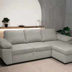 Sofás Y Sillones>Sofá cama DRESDEN con arcón y chaise longue beige